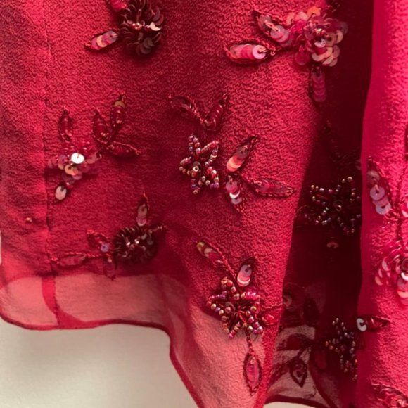 Deep Red Silk Beaded Cocktail V-neck Dress Size 6 - Picture 3 of 6